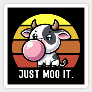 Cute Cow Gum Bubble Saying "Just Moo It." Funny Animal Magnet